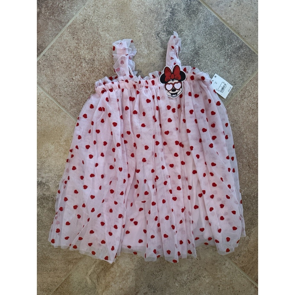 Toddler Girls' Disney Junior Minnie Mouse Pink Heart Tulle Dress Size 4T NWT
